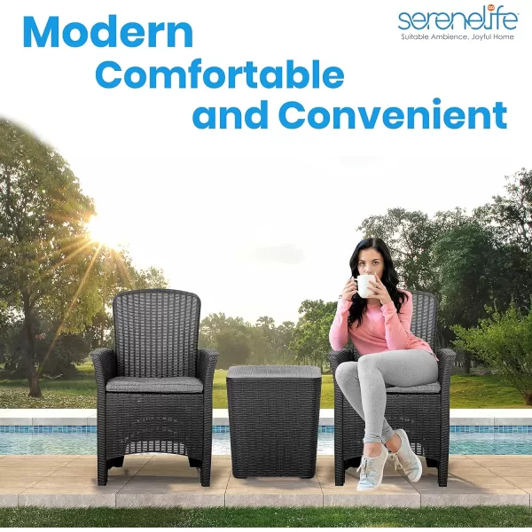 SereneLife Porch 3 Piece Rattan Wicker Chairs with Table, Patio Conversation Bistro, Outdoor Garden Furniture Sets, 24 x 23 x 36.75 inches, Black