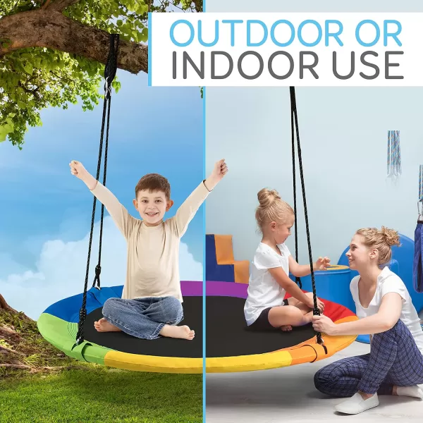 SereneLife Saucer Swing with Hang Kit, Outdoor Tree Swing with Swivel Spinner for Kids 
