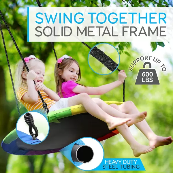 SereneLife Saucer Swing with Hang Kit, Outdoor Tree Swing with Swivel Spinner for Kids 