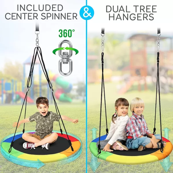 SereneLife Saucer Swing with Hang Kit, Outdoor Tree Swing with Swivel Spinner for Kids 