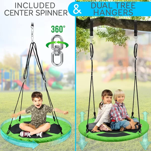 SereneLife Saucer Swing with Hang Kit, Outdoor Tree Swing with Swivel Spinner for Kids 