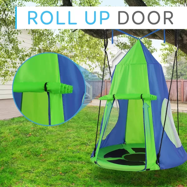 SereneLife Saucer Swing with Hang Kit, Outdoor Tree Swing with Swivel Spinner for Kids 