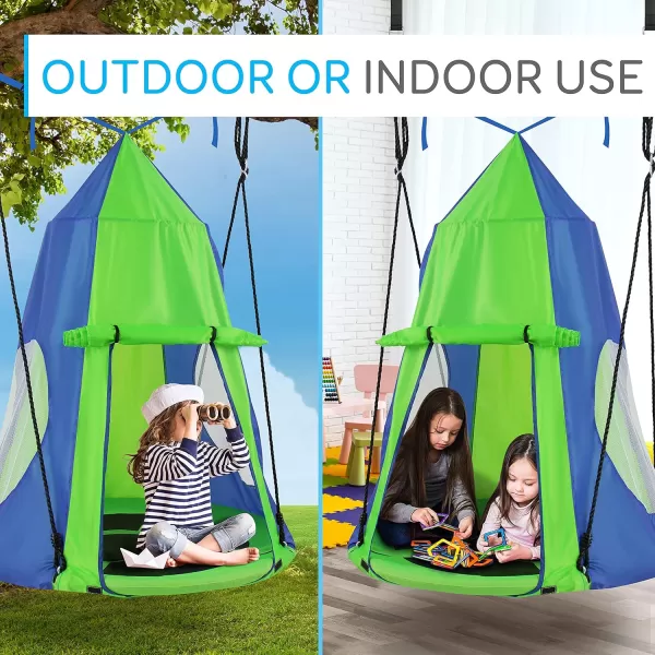 SereneLife Saucer Swing with Hang Kit, Outdoor Tree Swing with Swivel Spinner for Kids 