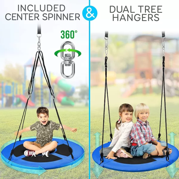 SereneLife Saucer Swing with Hang Kit, Outdoor Tree Swing with Swivel Spinner for Kids 