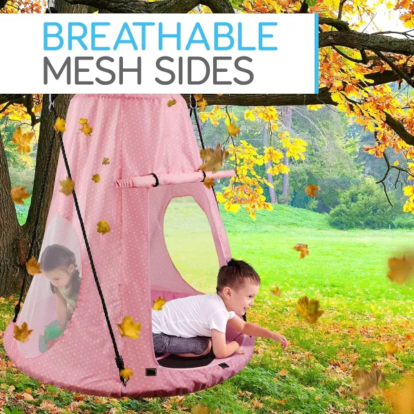 SereneLife Saucer Swing with Hang Kit, Outdoor Tree Swing with Swivel Spinner for Kids 