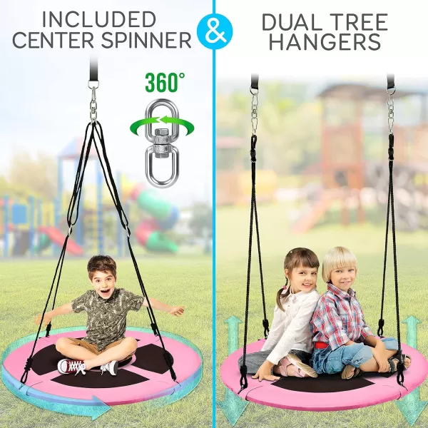 SereneLife Saucer Swing with Hang Kit, Outdoor Tree Swing with Swivel Spinner for Kids 