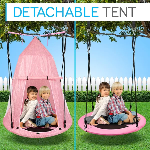 SereneLife Saucer Swing with Hang Kit, Outdoor Tree Swing with Swivel Spinner for Kids 