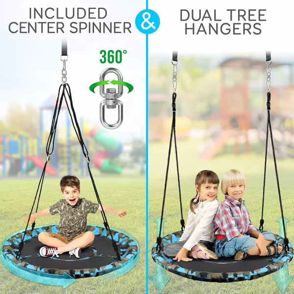 SereneLife Saucer Swing with Hang Kit, Outdoor Tree Swing with Swivel Spinner for Kids 