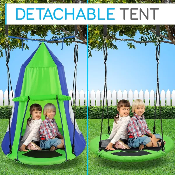 SereneLife Saucer Swing with Hang Kit, Outdoor Tree Swing with Swivel Spinner for Kids 
