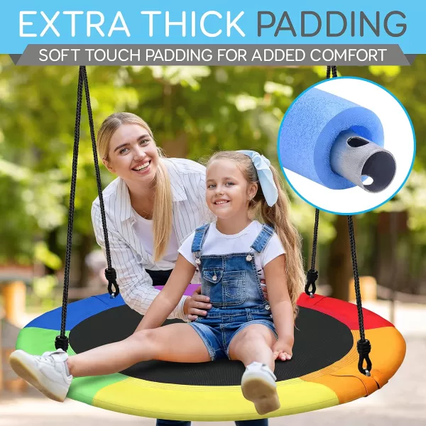 SereneLife Saucer Swing with Hang Kit, Outdoor Tree Swing with Swivel Spinner for Kids 