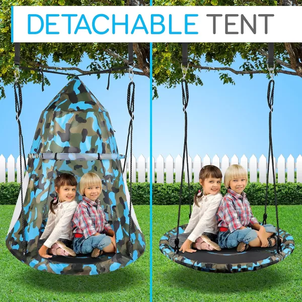 SereneLife Saucer Swing with Hang Kit, Outdoor Tree Swing with Swivel Spinner for Kids 