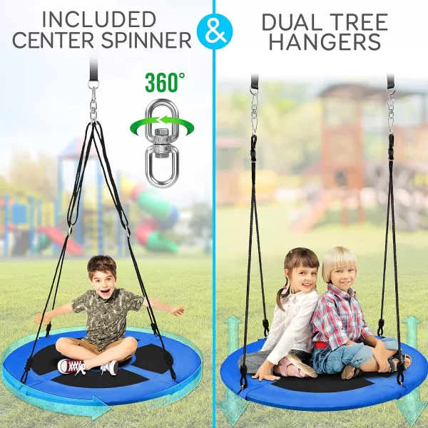 SereneLife Saucer Swing with Hang Kit, Outdoor Tree Swing with Swivel Spinner for Kids 