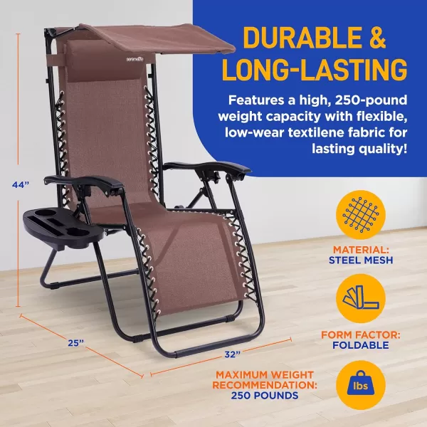 SereneLife Zero Gravity Lounge Chair, Adjustable Steel Mesh Recliners, with Canopy, Removable Pillows and Cup Holder Side Tables, Set of 2, Cream