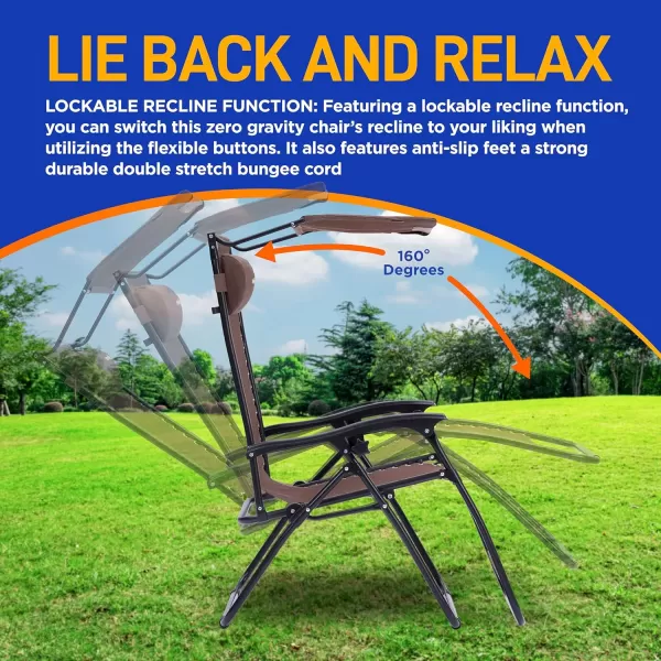 SereneLife Zero Gravity Lounge Chair, Adjustable Steel Mesh Recliners, with Canopy, Removable Pillows and Cup Holder Side Tables, Set of 2, Cream