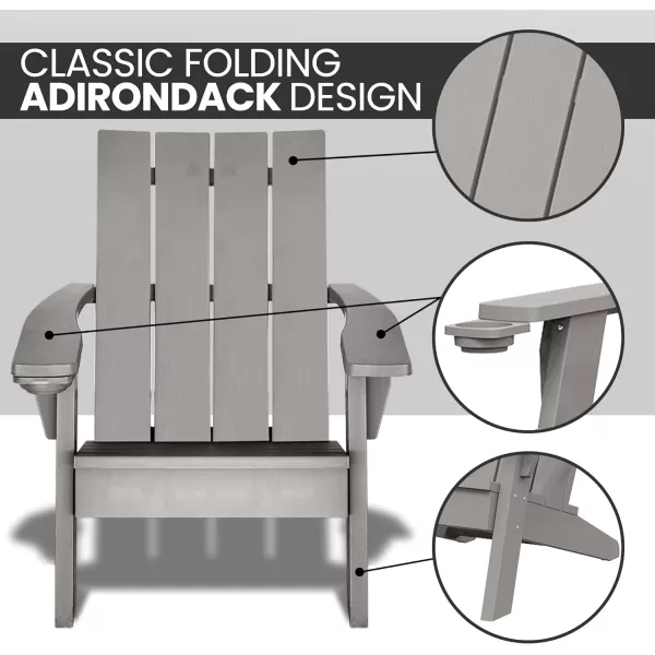 SereneLifeHome SereneLife Home Wooden Adirondack, Outdoor Patio Lounge Chairs for Fire Pit, Yard, Garden, Beach, and Backyard-Weather Resistant 300 Lb. Weight Capacity, Large, Grey
