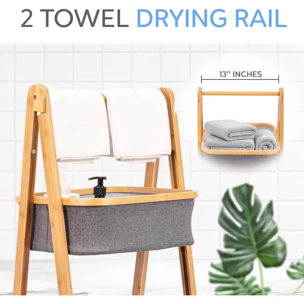 SerenelifeHome 3 Tier Fold Out Hamper Shelf Storage - Space Saving Collapsible Foldable Natural Bamboo Wooden Organizer Removable Baskets for Bedroom Bathroom Laundry Clothes Towels