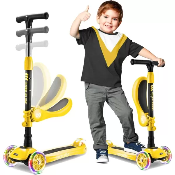 3 Wheeled Scooter for Kids - 2-in-1 Sit/Stand Child Toddlers Toy Kick Scooters w/Flip-Out Seat, Adjustable Height, Wide Deck, Flashing Wheel Lights, Great for Outdoor Fun