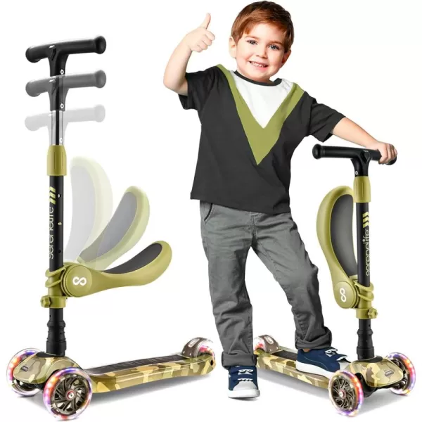 3 Wheeled Scooter for Kids - 2-in-1 Sit/Stand Child Toddlers Toy Kick Scooters w/Flip-Out Seat, Adjustable Height, Wide Deck, Flashing Wheel Lights, Great for Outdoor Fun