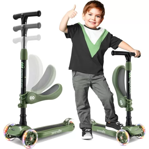 3 Wheeled Scooter for Kids - 2-in-1 Sit/Stand Child Toddlers Toy Kick Scooters w/Flip-Out Seat, Adjustable Height, Wide Deck, Flashing Wheel Lights, Great for Outdoor Fun