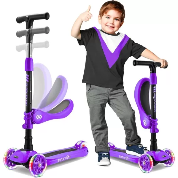 3 Wheeled Scooter for Kids - 2-in-1 Sit/Stand Child Toddlers Toy Kick Scooters w/Flip-Out Seat, Adjustable Height, Wide Deck, Flashing Wheel Lights, Great for Outdoor Fun