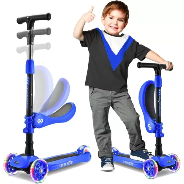 3 Wheeled Scooter for Kids - 2-in-1 Sit/Stand Child Toddlers Toy Kick Scooters w/Flip-Out Seat, Adjustable Height, Wide Deck, Flashing Wheel Lights, Great for Outdoor Fun