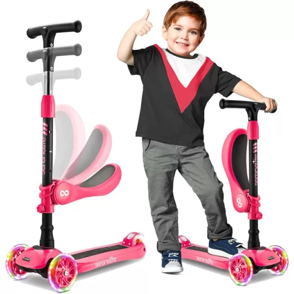 3 Wheeled Scooter for Kids - 2-in-1 Sit/Stand Child Toddlers Toy Kick Scooters w/Flip-Out Seat, Adjustable Height, Wide Deck, Flashing Wheel Lights, Great for Outdoor Fun