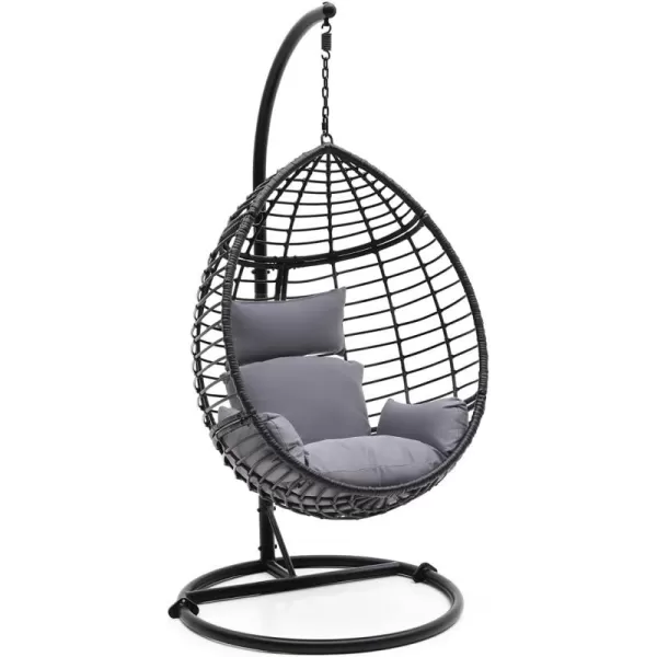 SereneLife Hanging Egg Indoor Outdoor Patio Wicker Rattan Lounge Chair with Stand, Steel Frame, UV Resistant Washable Cushions for Garden Backyard Deck Sunroom SLGZ0EGG 
