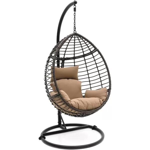 SereneLife Hanging Egg Indoor Outdoor Patio Wicker Rattan Lounge Chair with Stand, Steel Frame, UV Resistant Washable Cushions for Garden Backyard Deck Sunroom SLGZ0EGG 