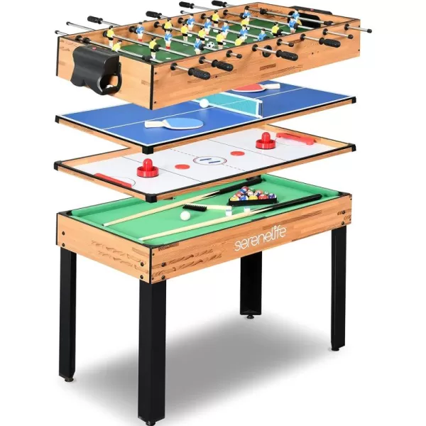 SereneLife Multi Game Table, 48" Sports Arcade Games with Accessories, Ping Pong, Hockey, Pool Billiards, Soccer Foosball All in One, for Indoor Outdoor, Family, Kids and Adults