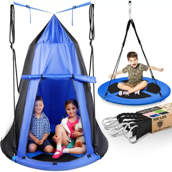 SereneLife Saucer Swing with Hang Kit, Outdoor Tree Swing with Swivel Spinner for Kids 