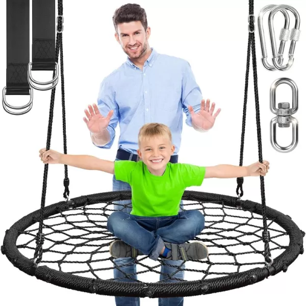 SereneLife Saucer Swing with Hang Kit, Outdoor Tree Swing with Swivel Spinner for Kids 