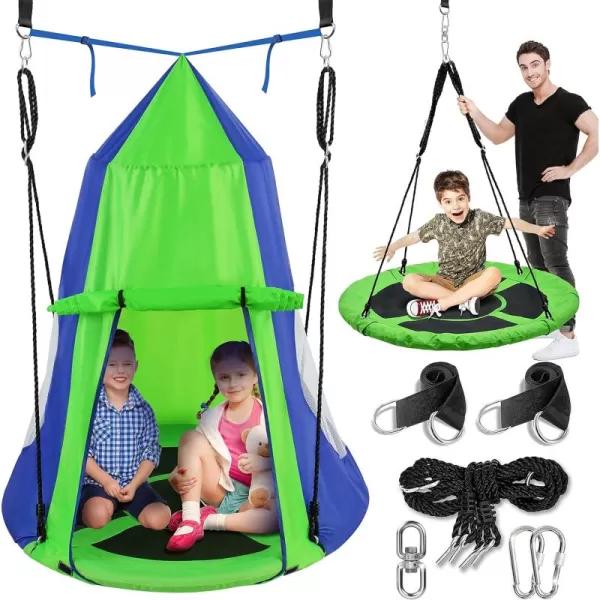 SereneLife Saucer Swing with Hang Kit, Outdoor Tree Swing with Swivel Spinner for Kids 