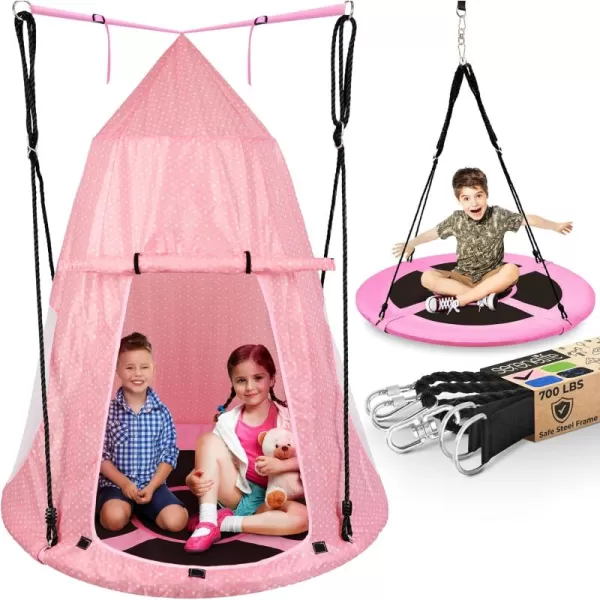 SereneLife Saucer Swing with Hang Kit, Outdoor Tree Swing with Swivel Spinner for Kids 