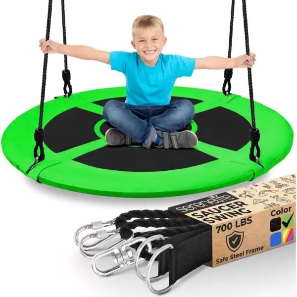 SereneLife Saucer Swing with Hang Kit, Outdoor Tree Swing with Swivel Spinner for Kids 