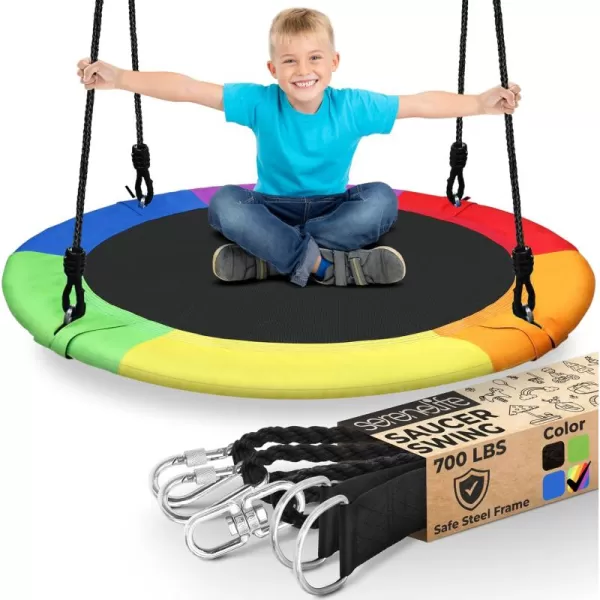 SereneLife Saucer Swing with Hang Kit, Outdoor Tree Swing with Swivel Spinner for Kids 