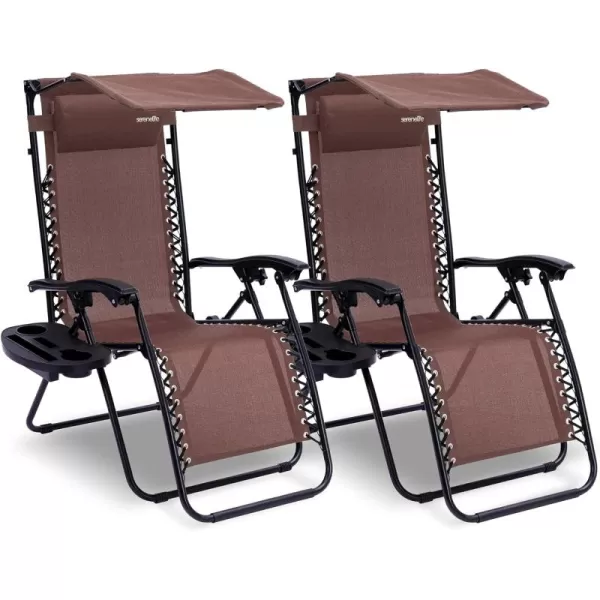 SereneLife Zero Gravity Lounge Chair, Adjustable Steel Mesh Recliners, with Canopy, Removable Pillows and Cup Holder Side Tables, Set of 2, Cream