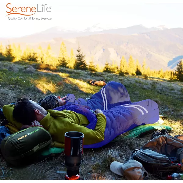 Backpacking Sleeping Bag Camping Gear - Double Sleeping Bag for Adults/Teens w/ 2 Pillows, Bag - Outdoor Lightweight Weather Proof Sleeping Bags - Camping, Hiking - SereneLife
