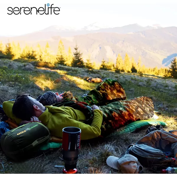 Backpacking Sleeping Bag Camping Gear - Double Sleeping Bag for Adults/Teens w/ 2 Pillows, Bag - Outdoor Lightweight Weather Proof Sleeping Bags - Camping, Hiking - SereneLife