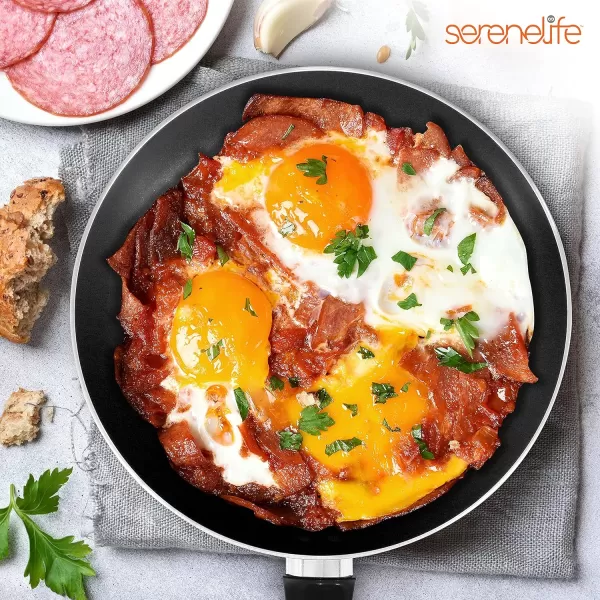 SereneLife Kitchenware Pots &amp; Pans Basic Kitchen Cookware, Black Non-Stick Coating Inside, Heat Resistant Lacquer , One Size, Gray