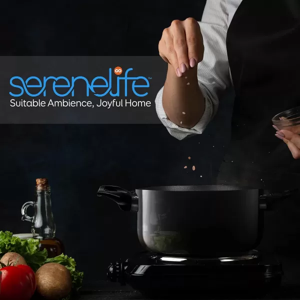 SereneLife Kitchenware Pots &amp; Pans Basic Kitchen Cookware, Black Non-Stick Coating Inside, Heat Resistant Lacquer , One Size, Gray