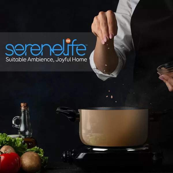 SereneLife Kitchenware Pots &amp; Pans Basic Kitchen Cookware, Black Non-Stick Coating Inside, Heat Resistant Lacquer , One Size, Gray