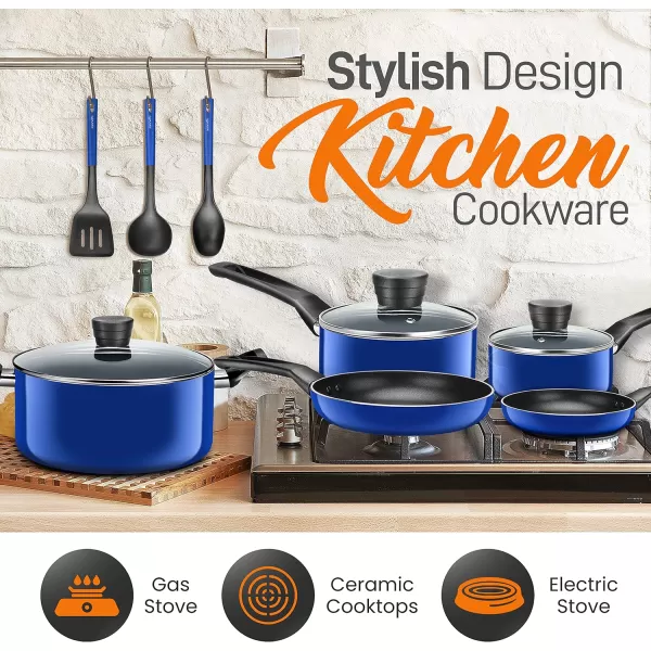 SereneLife Kitchenware Pots &amp; Pans Basic Kitchen Cookware, Black Non-Stick Coating Inside, Heat Resistant Lacquer , One Size, Gray