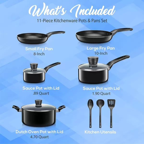 SereneLife Kitchenware Pots &amp; Pans Basic Kitchen Cookware, Black Non-Stick Coating Inside, Heat Resistant Lacquer , One Size, Gray