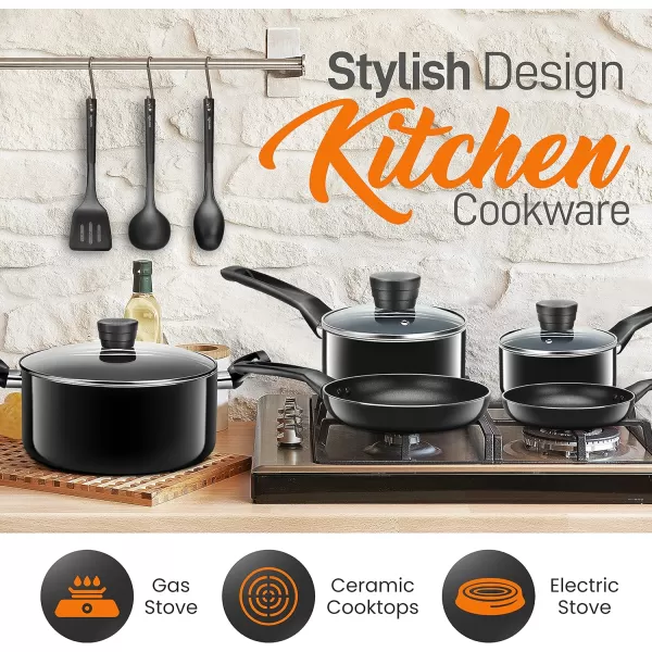 SereneLife Kitchenware Pots &amp; Pans Basic Kitchen Cookware, Black Non-Stick Coating Inside, Heat Resistant Lacquer , One Size, Gray