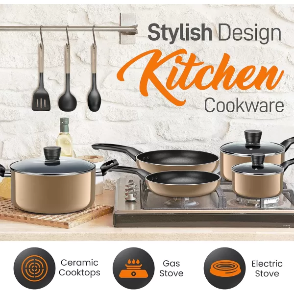 SereneLife Kitchenware Pots &amp; Pans Basic Kitchen Cookware, Black Non-Stick Coating Inside, Heat Resistant Lacquer , One Size, Gray