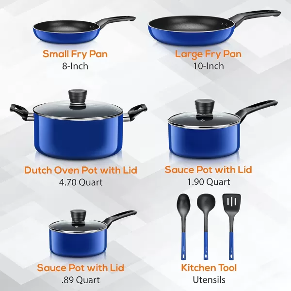 SereneLife Kitchenware Pots &amp; Pans Basic Kitchen Cookware, Black Non-Stick Coating Inside, Heat Resistant Lacquer , One Size, Gray