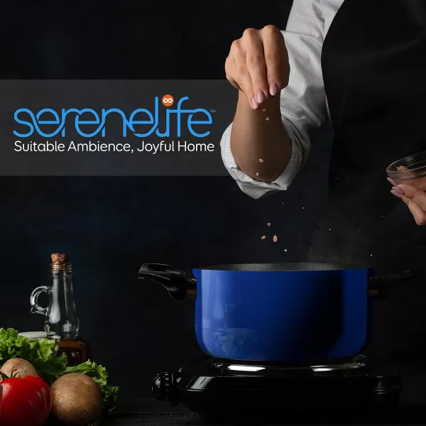 SereneLife Kitchenware Pots &amp; Pans Basic Kitchen Cookware, Black Non-Stick Coating Inside, Heat Resistant Lacquer , One Size, Gray