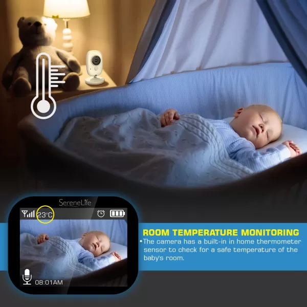indoor Video Baby Monitor Long Range Upgraded 850’ Wireless Range, Night Vision, Temperature Monitoring and Portable 2” Color Screen Serenelife USA SLBCAM20 1080p