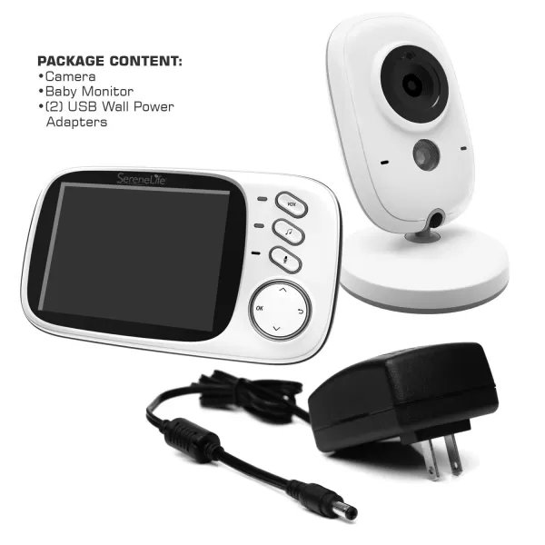 indoor Video Baby Monitor Long Range Upgraded 850’ Wireless Range, Night Vision, Temperature Monitoring and Portable 2” Color Screen Serenelife USA SLBCAM20 1080p