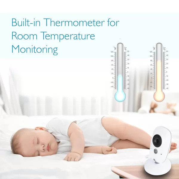indoor Video Baby Monitor Long Range Upgraded 850’ Wireless Range, Night Vision, Temperature Monitoring and Portable 2” Color Screen Serenelife USA SLBCAM20 1080p